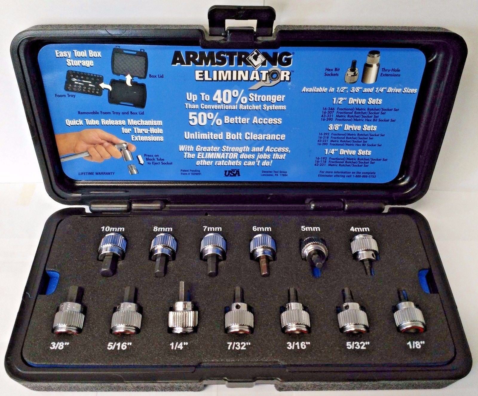 Armstrong 5MH40 Eliminator 13 Piece 3/8" Drive Metric Hex Bit Set 16-290 USA