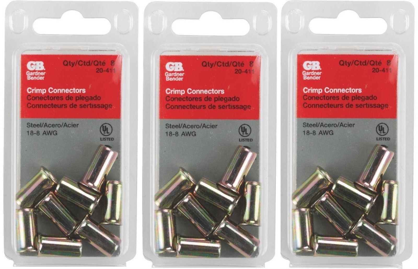 Gardner Bender 20-411 18-8 AWG Zinc-Plated Crimp Connectors (3 Packs of 8)