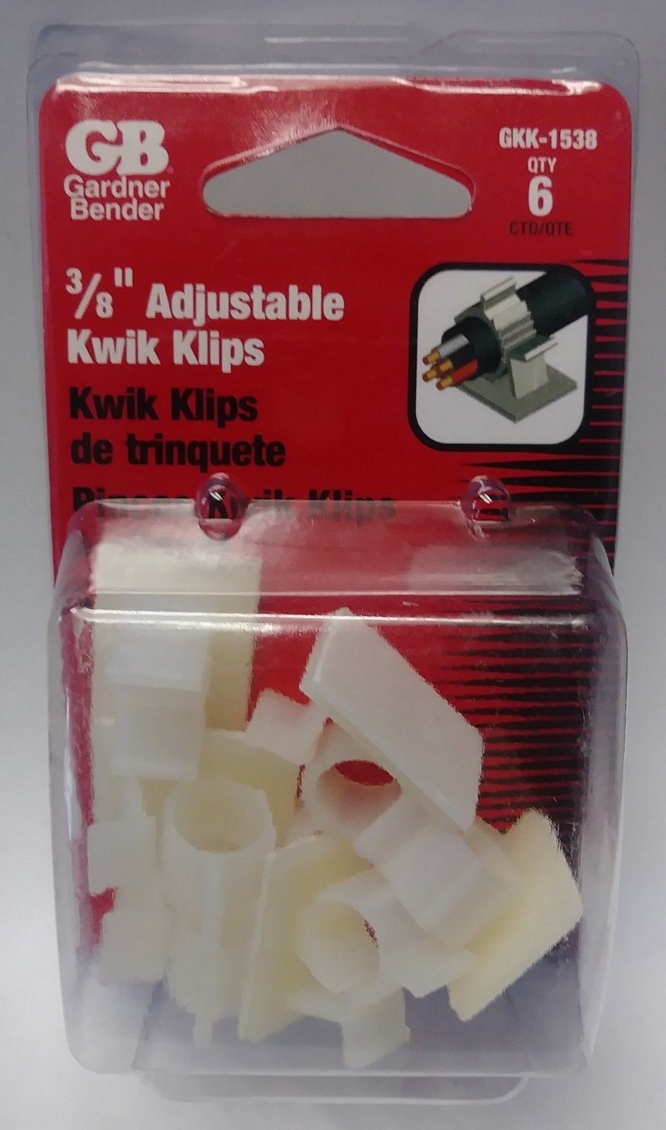 Gardner Bender GKK-1538 3/8" Adjustable Plastic Kwik Clip 6 Pack