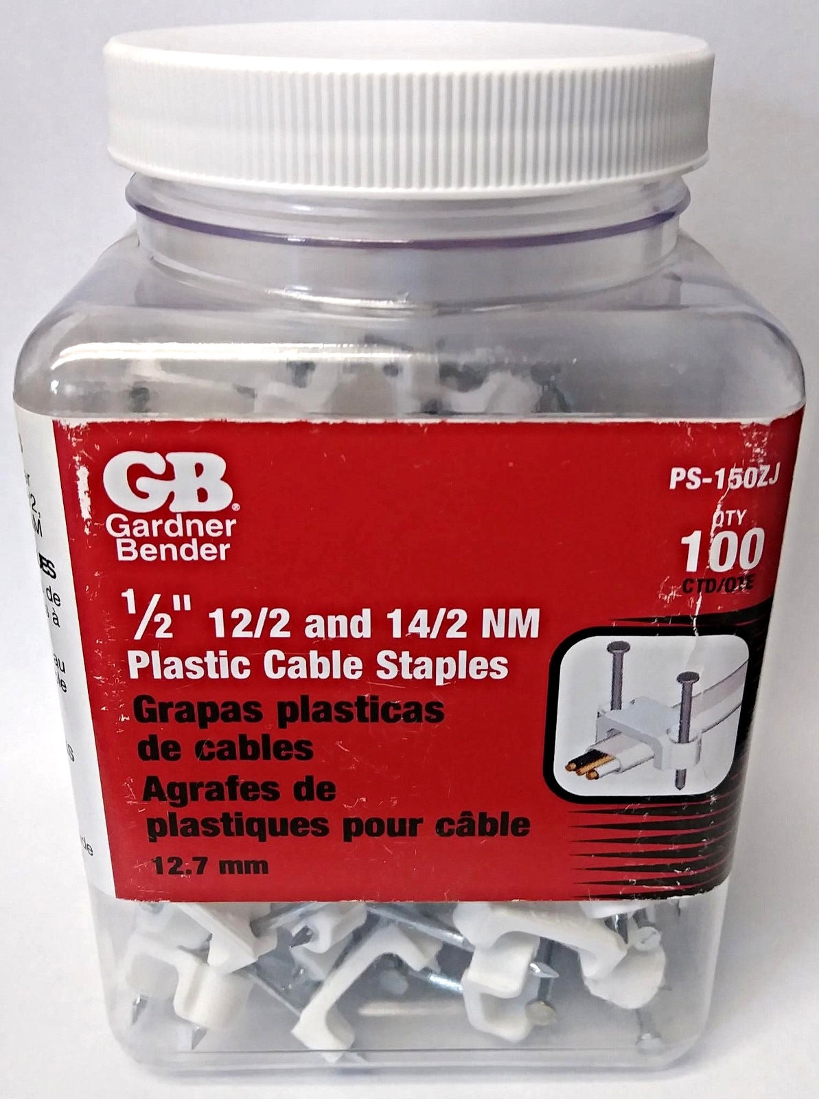 Gardner Bender PS-150ZJ 1/2" 12/2 and 14/2 NM Plastic Cable Staples 100 Pack USA