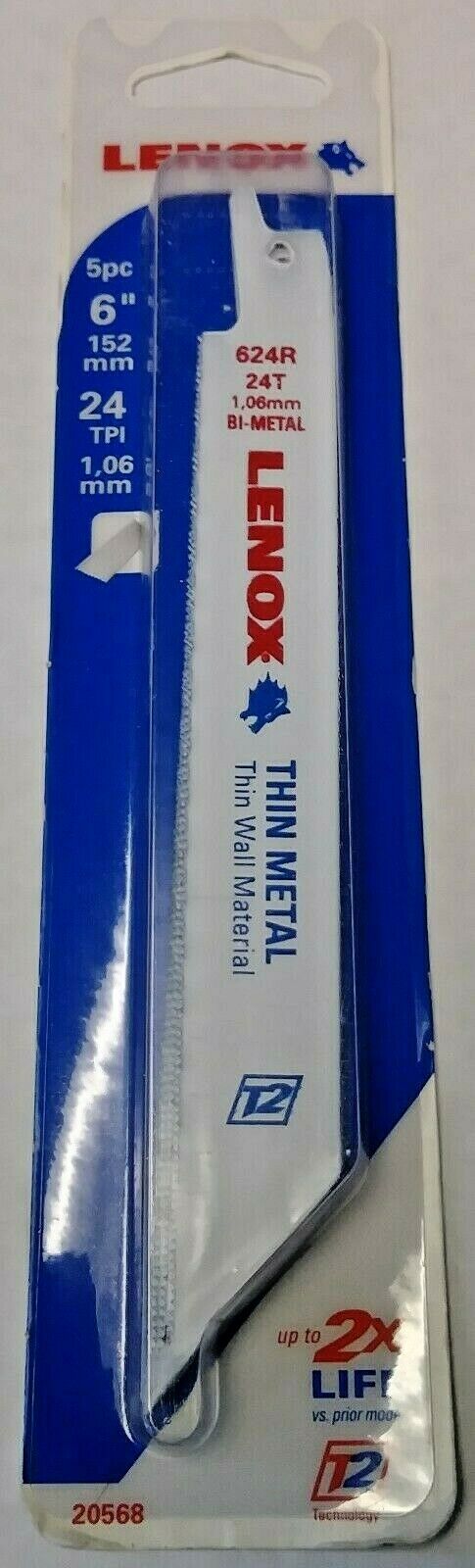 Lenox 20568 6" x 24 TPI Bi-Metal Thin Metal Reciprocating Saw Blades 5 Pack USA