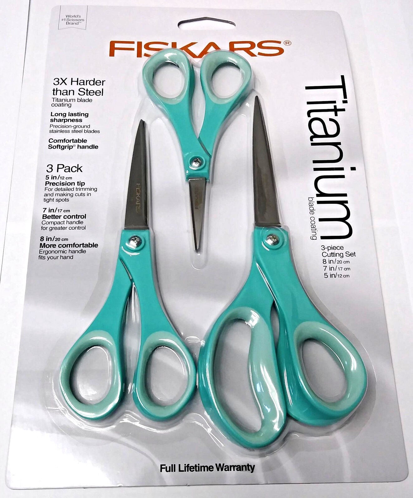Fiskars 157690-1016 3 Piece Titanium Soft-Grip Scissors 5" 7" & 8"º