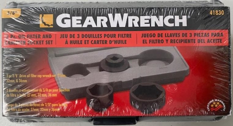 Gearwrench 41830 3/8" Drive 3pc. Oil Filter Socket Set 27,32,36 MM