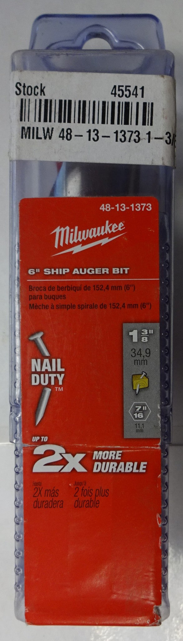 Milwaukee 48-13-1373 1-3/8" x 6" Ship Auger Bit