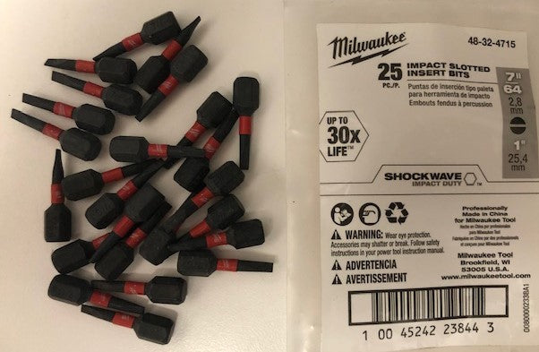 Milwaukee 48-32-4715 7/16" x 1" Impact Slotted Insert Bits 25pk