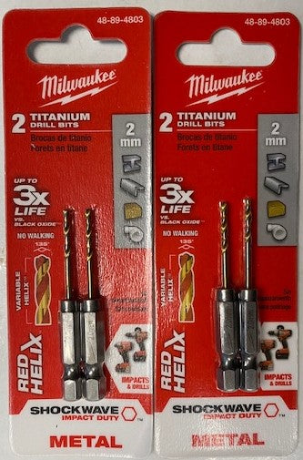 Milwaukee 48-89-4803 Metric SHOCKWAVE Titanium RED HELIX 2MM 2-Packs