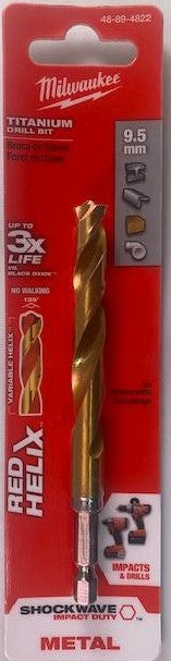 Milwaukee-48-89-4822 9.5mm Metric Titanium SHOCKWAVE Red Helix Drill Bit