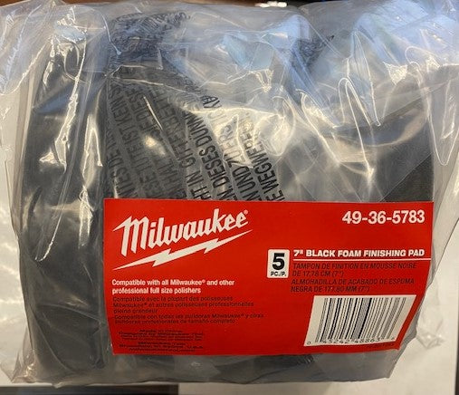 Milwaukee 49-36-5783 7" Black Foam Finishing Pad 5 Pack