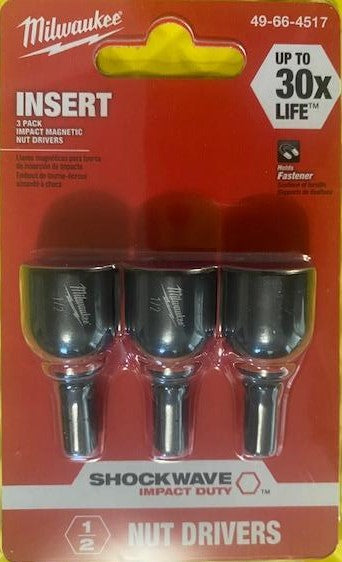 Milwaukee 49-66-4517 Shockwave 1/2" Insert Nut Driver Magnetic (3-Pack)