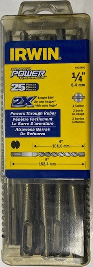 Irwin 4935460 1/4" x 4”x 6” SDS Speed Power Hammer Drill Bits 25 Pack