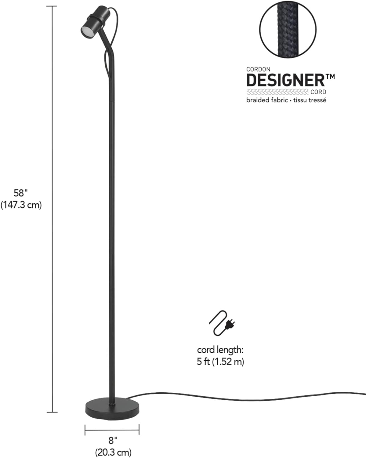 Globe Electric MRDK 65882 58" LED Floor Lamp 9 Watts, 400 Lumens 3000 Kelvin War