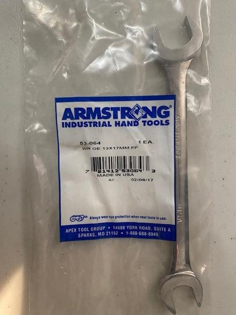 Armstrong 53-064 13 x 17mm Full Polish Open End Wrench USA