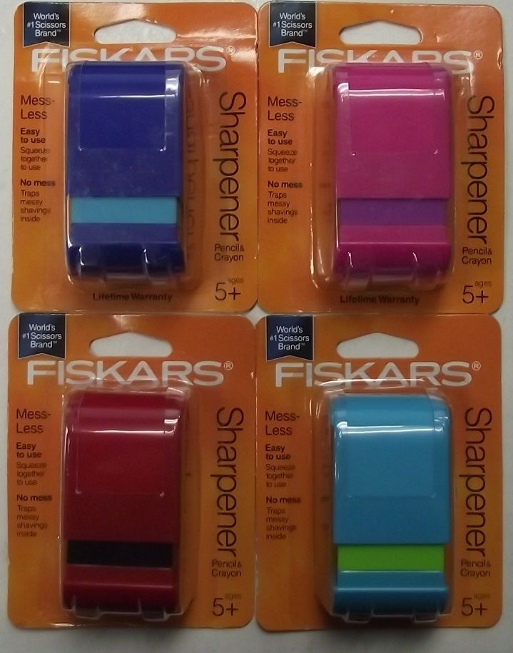Fiskars 95900 Mess Less Pencil or Crayon Sharpener 4pcs. (random colors)