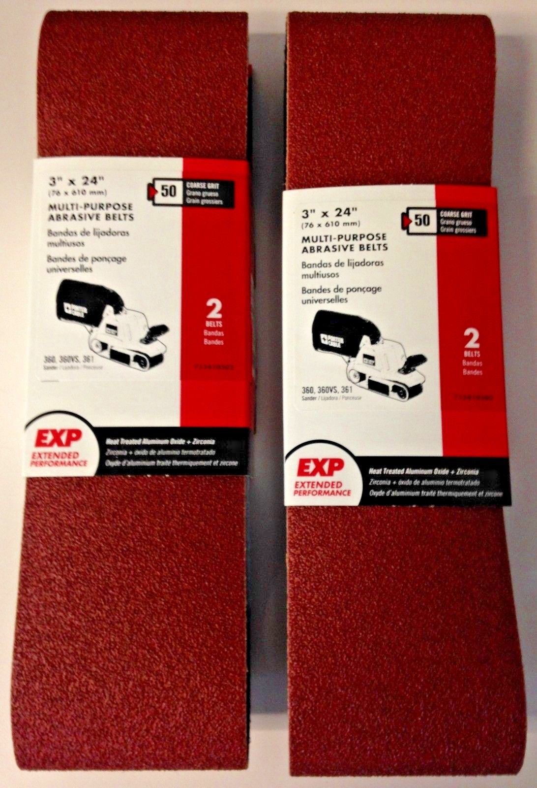 Porter Cable 713410502 3" x 24" 50 Grit Multi Purpose Abrasive Belts 2 PKS OF 2