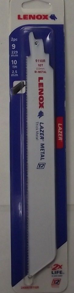 Lenox 24905T9110R 9" x 10 TPI Bi Metal Laser Reciprocating Saw Blades 2pc USA