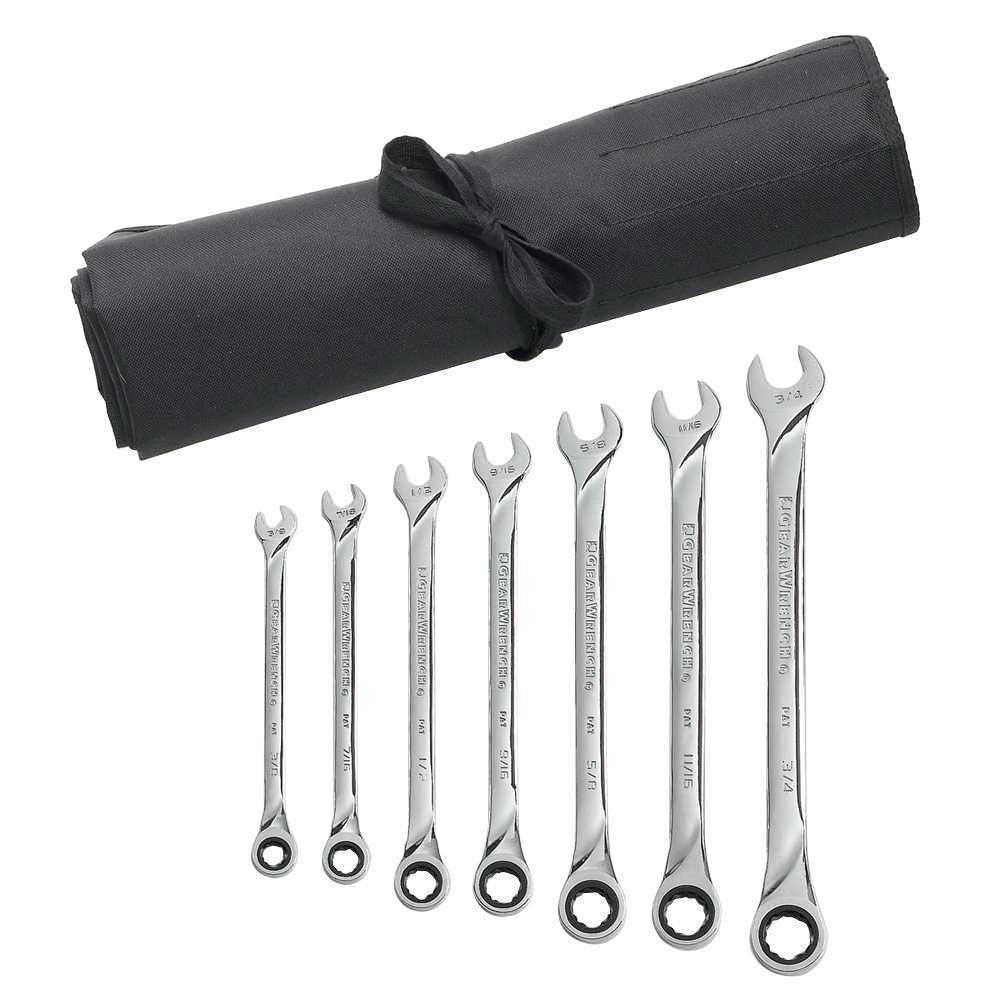 GearWrench 85197R 7 Piece SAE XL Combination Ratcheting Wrench Set