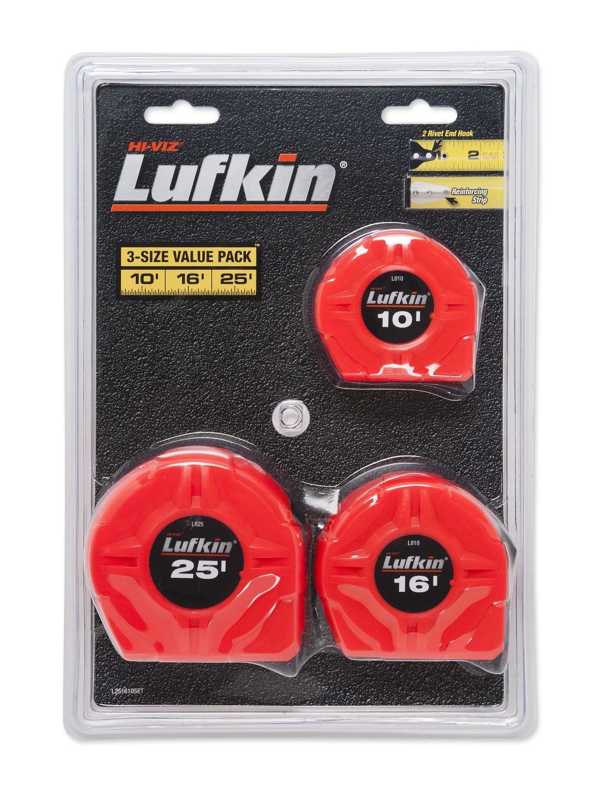 Lufkin Hi-Viz Orange Tape Measure 3-Piece Value Pack - 10ft, 16ft, & 25ft - L251610SET