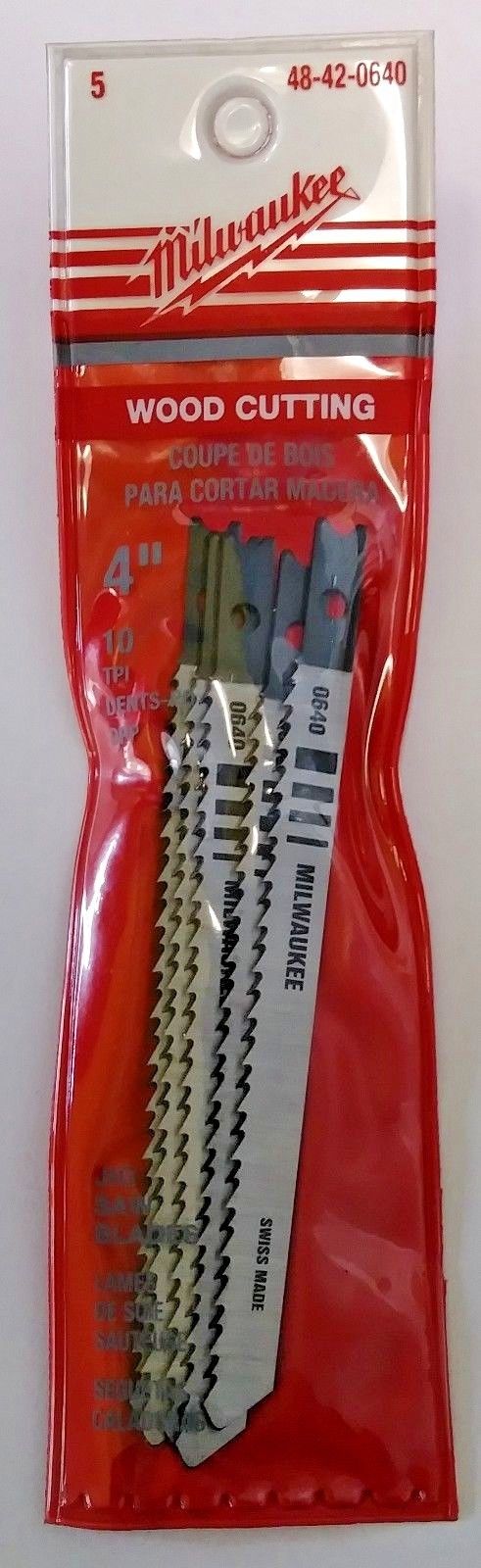 Milwaukee 48-42-0640 4" x 10 TPI U-Shank Wood Cutting HCS Jigsaw Blades 5 Pack