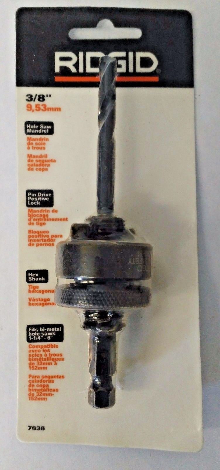 Ridgid 7036 3/8" Hole Saw Mandrel Pin Drive Positive Lock Hex Shank