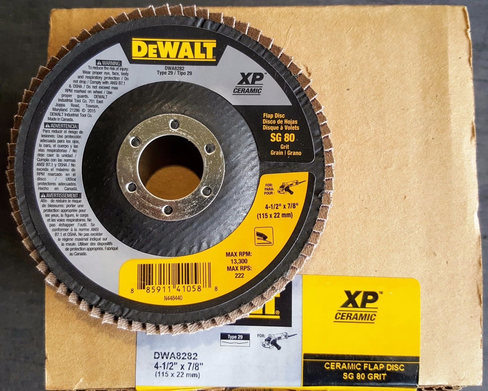 Dewalt DWA8282 4-1/2" x 7/8" 80Grit T29 XP Ceramic Flap Discs 10 Pack