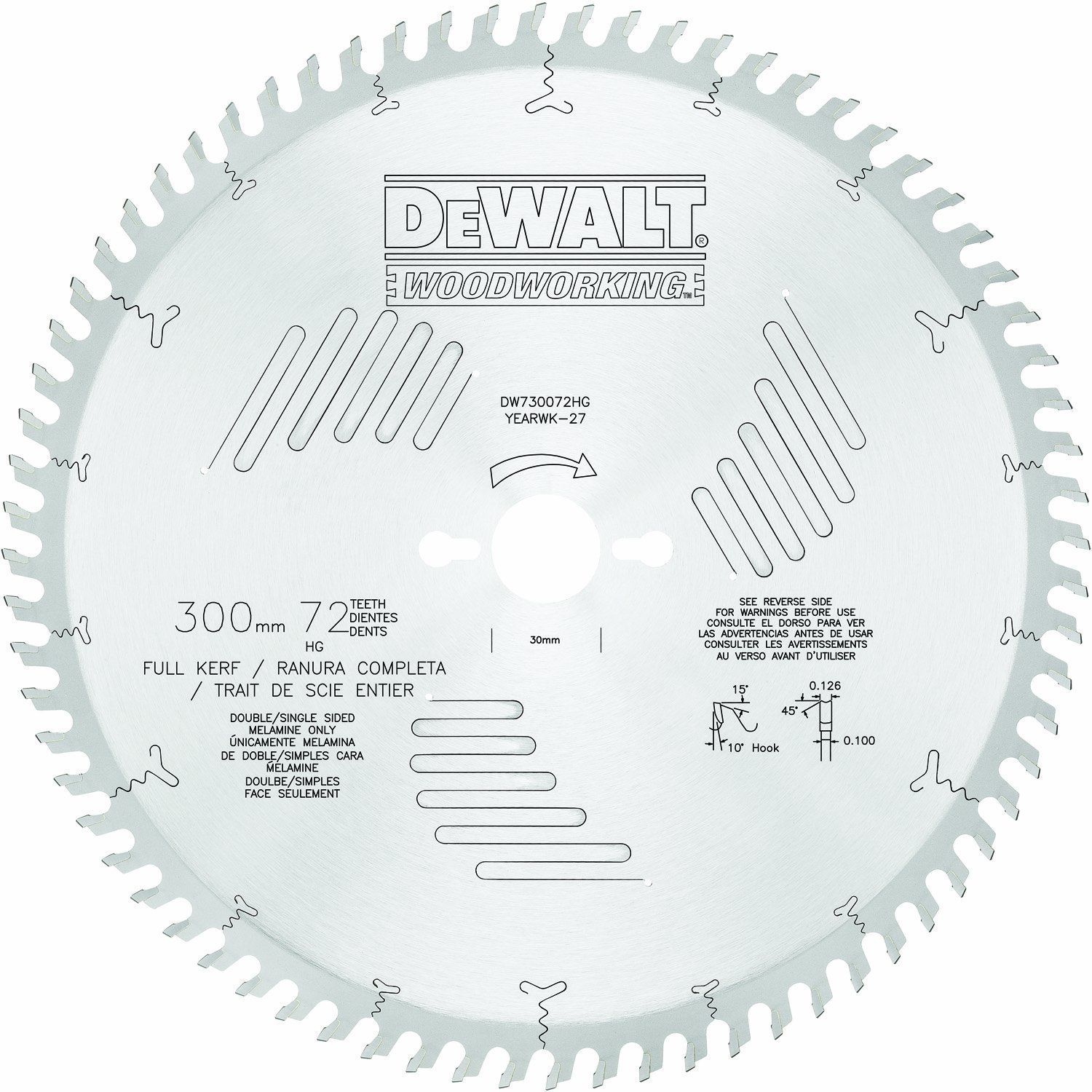 Dewalt DW730072HG 300mm x 72 Teeth Thin Kerf Melamine Woodworking Saw Blade USA