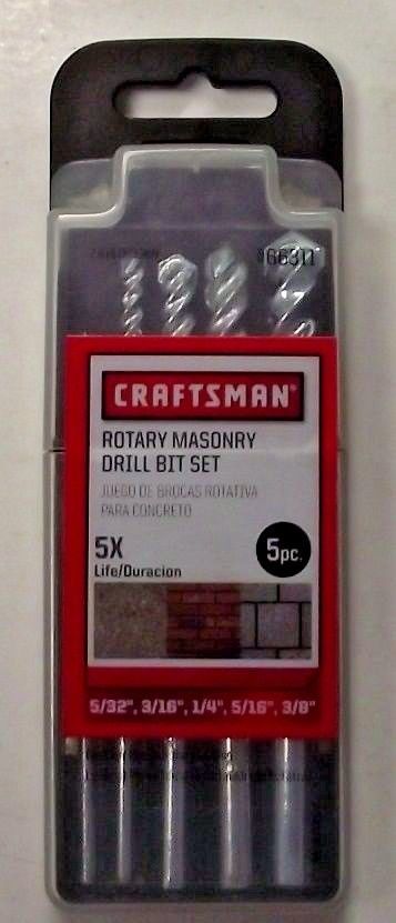 Craftsman 66311 5 Piece Rotary Masonry Drill Bit Set 5/32 3/16 1/4, 5/16, 3/8