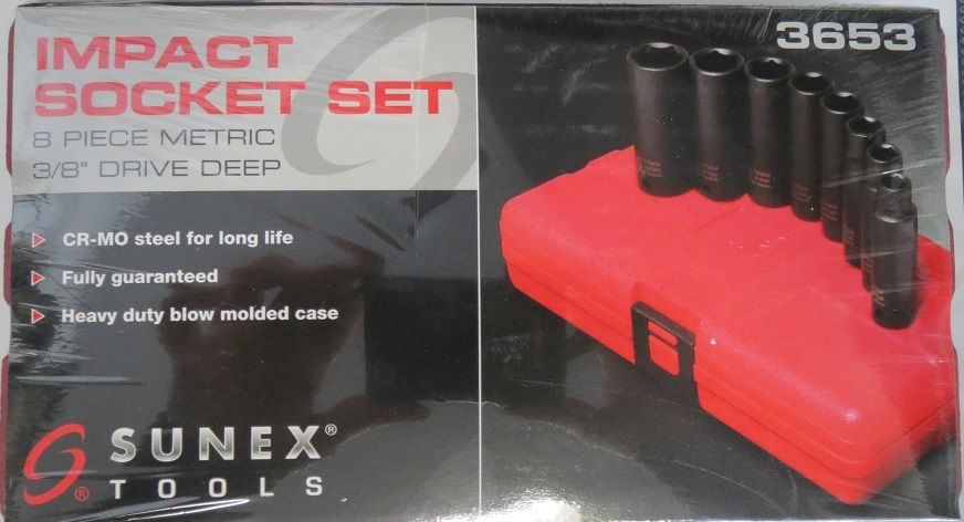 Sunex 3653 8 Piece 3/8" Drive 6 Point Metric Deep Impact Socket Set
