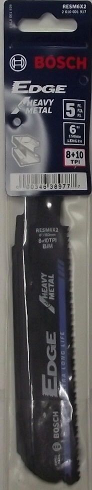 Bosch RESM6X2 5 PK 6'' x 8-10T Edge Recip Saw Blade for Heavy Metal 5pack Swiss
