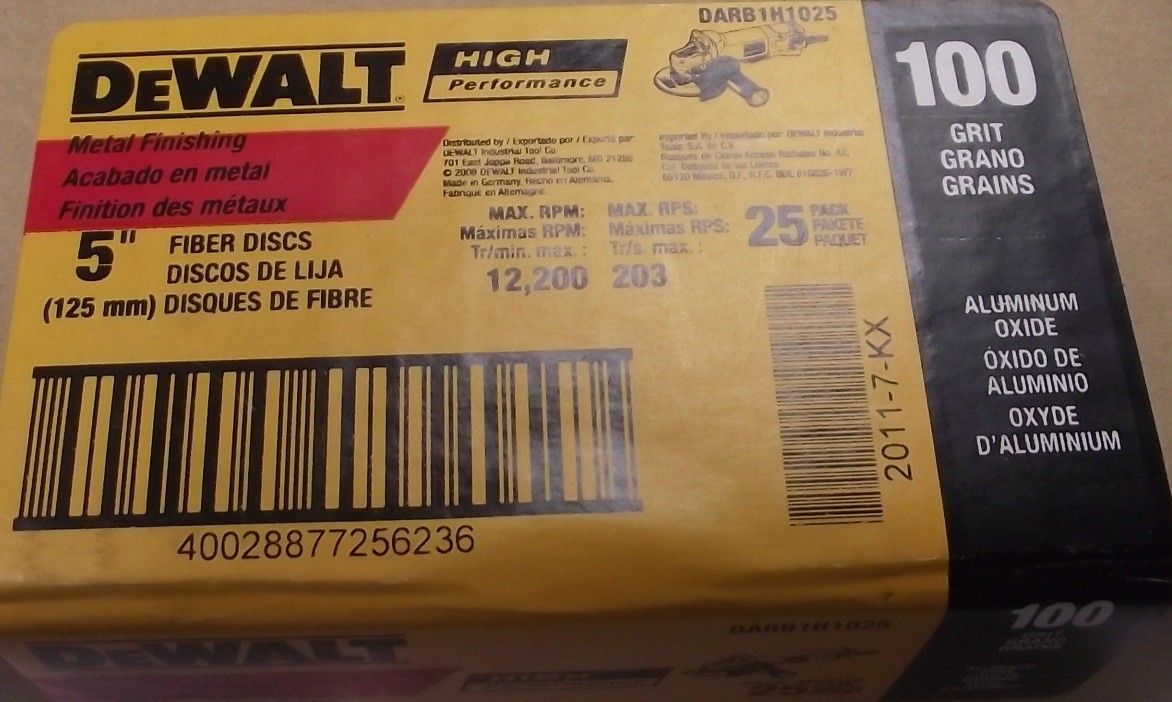 Dewalt DARB1H1025 5-Inch High Performance AO Fiber Resin Disc 100 Grit 25-pack