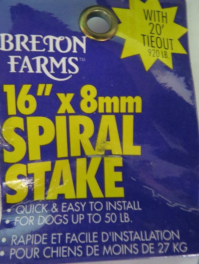 Breton Farms 82049 16" X 8mm Spiral Stake For Dogs W/ 20' Tie out
