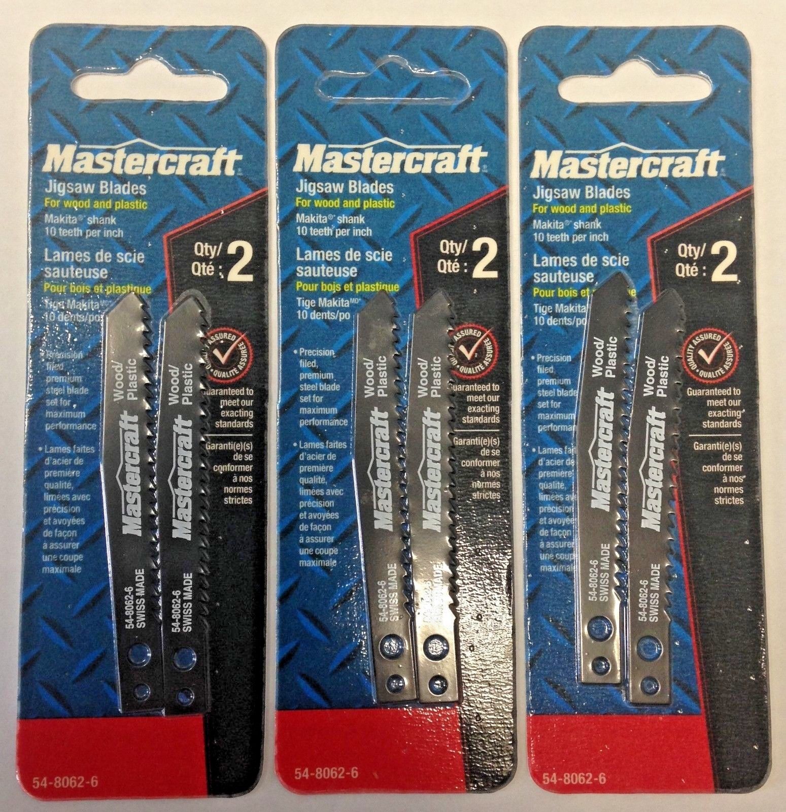 Mastercraft 54-8062-6 4" x 10 TPI Jigsaw Blades For Wood & Plastic 3 Packs of 2