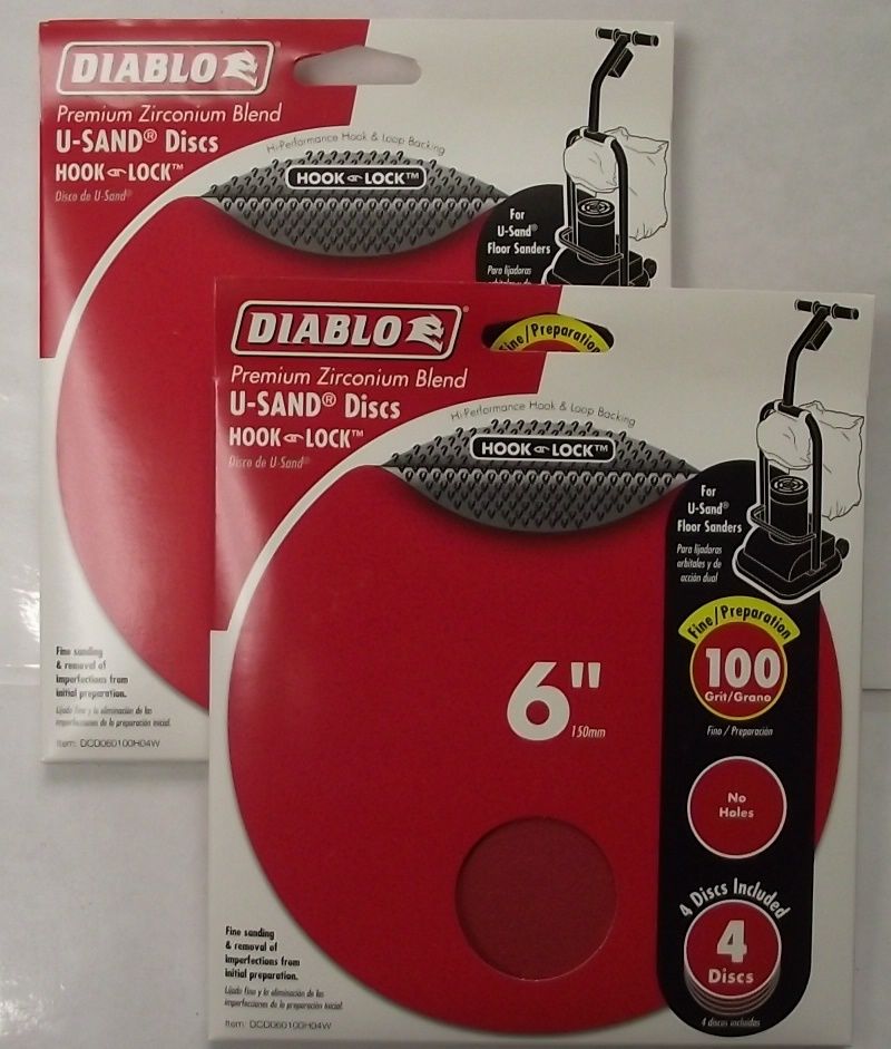 Diablo DCD060100H04W 2-4 Pack's U-Sand Hook & Lock 6" 100 Grit Sanding Discs