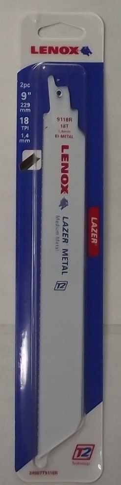 Lenox 24907T9118R 9" 18TPI Lazer Extreme Metal Cutting Recip Saw Blade 2pcs USA