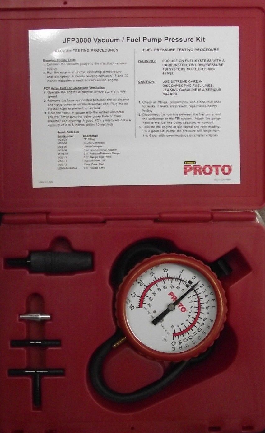 Stanley / Proto JFP3000 Vacuum / Fuel Pump Pressure Kit