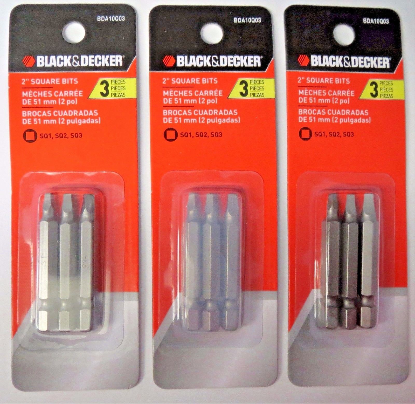 Black & Decker BDA10Q03 2” Square Drive Bits 3pcs SQ1 SQ2 SQ3 (3-3 Packs)