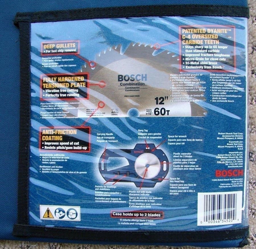 Bosch 12" X 60 Tooth Carbide Combination Woodworking Saw Blade PRO1260COMB