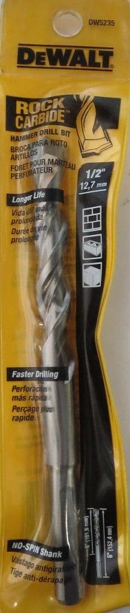 DEWALT 1/2" x 6" Drill Carbide Hammer Bit Germany DW5235