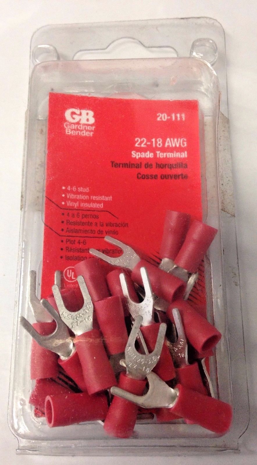 Gardner Bender 20-111 22-18 AWG Vinyl-Insulated Spade Terminals (4 to 6 Stud)