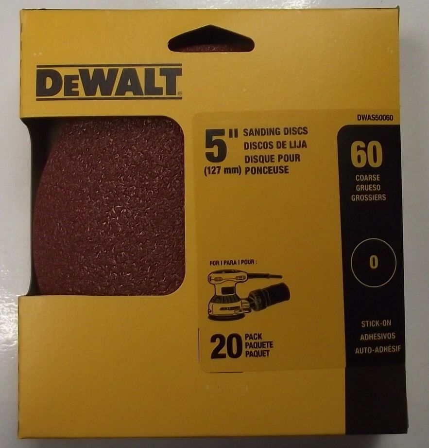 Dewalt DWAS50060 5" 60 Grit Sanding Discs No Hole Stick-on 20pk