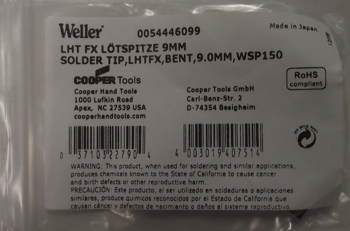 Weller 0054446099 Bent Chisel 9.0 mm Soldering Tip for WSP150 Soldering Pencil