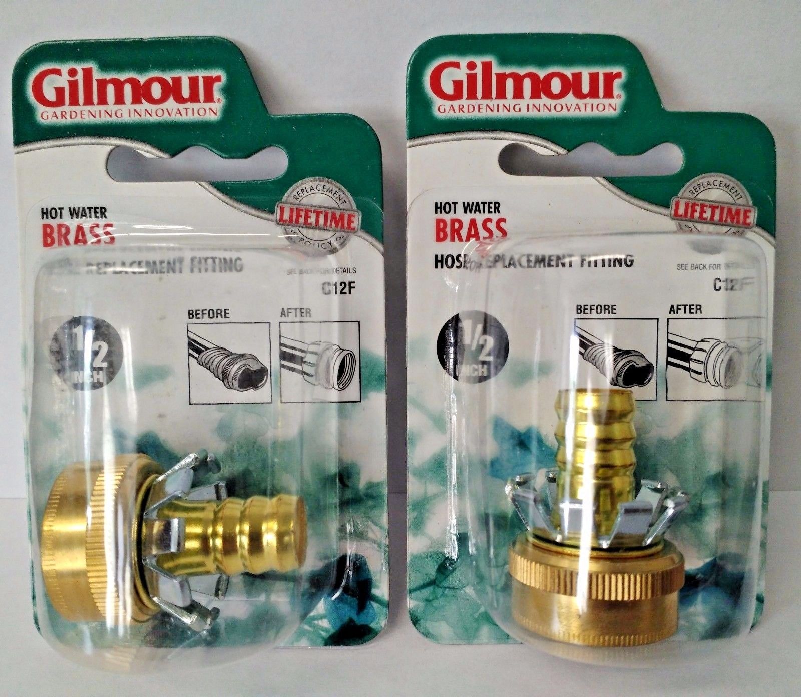 Gilmour C12F 1/2 Hot Water Brass Hose Clinch Coupler Hose Repair 2PKS