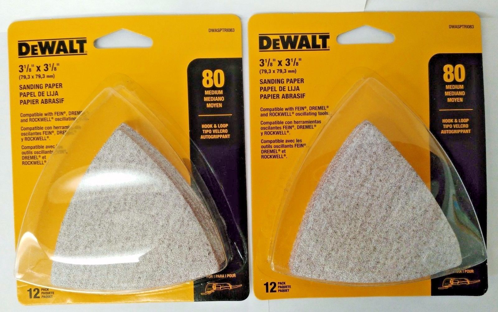 DeWalt DWASPTRI083 3-1/8" x 3-1/8" 12 Pack H&L Triangle 80 Grit Sandpaper 2PKS
