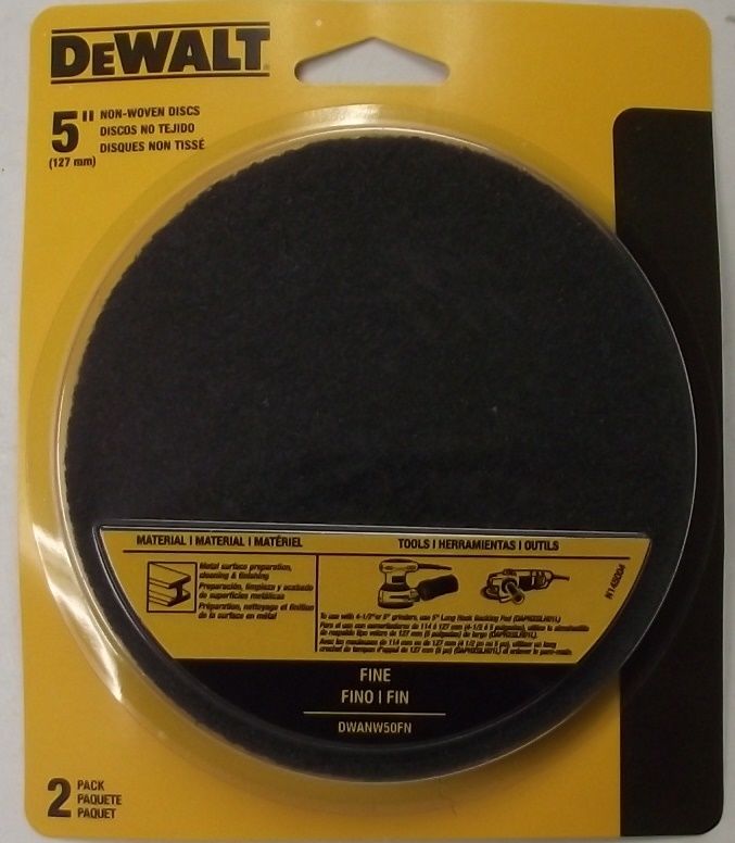 Dewalt DWANW50FN 2pk 5" W x 5" L Non-Woven Discs Sandpaper Fine USA