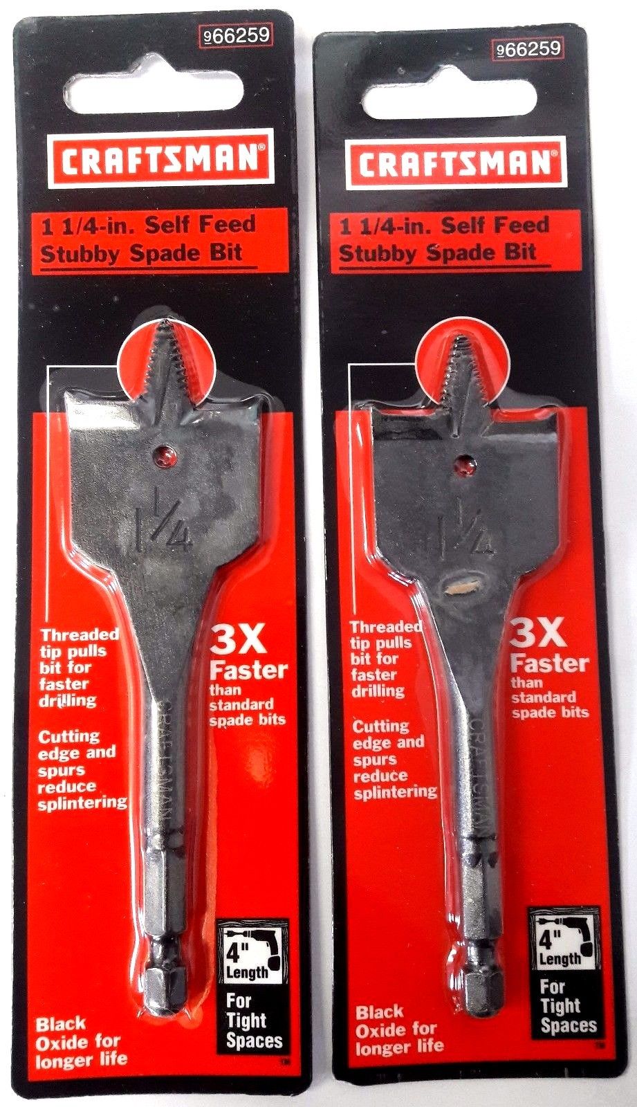 Craftsman 66259 1-1/4" x 4" Stubby Self Feed Spade Drill Bit 2PKS
