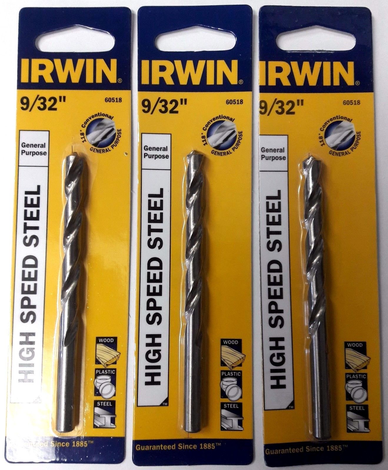 Irwin 60518 9/32" Jobber Length HSS Drill Bit 3PKS