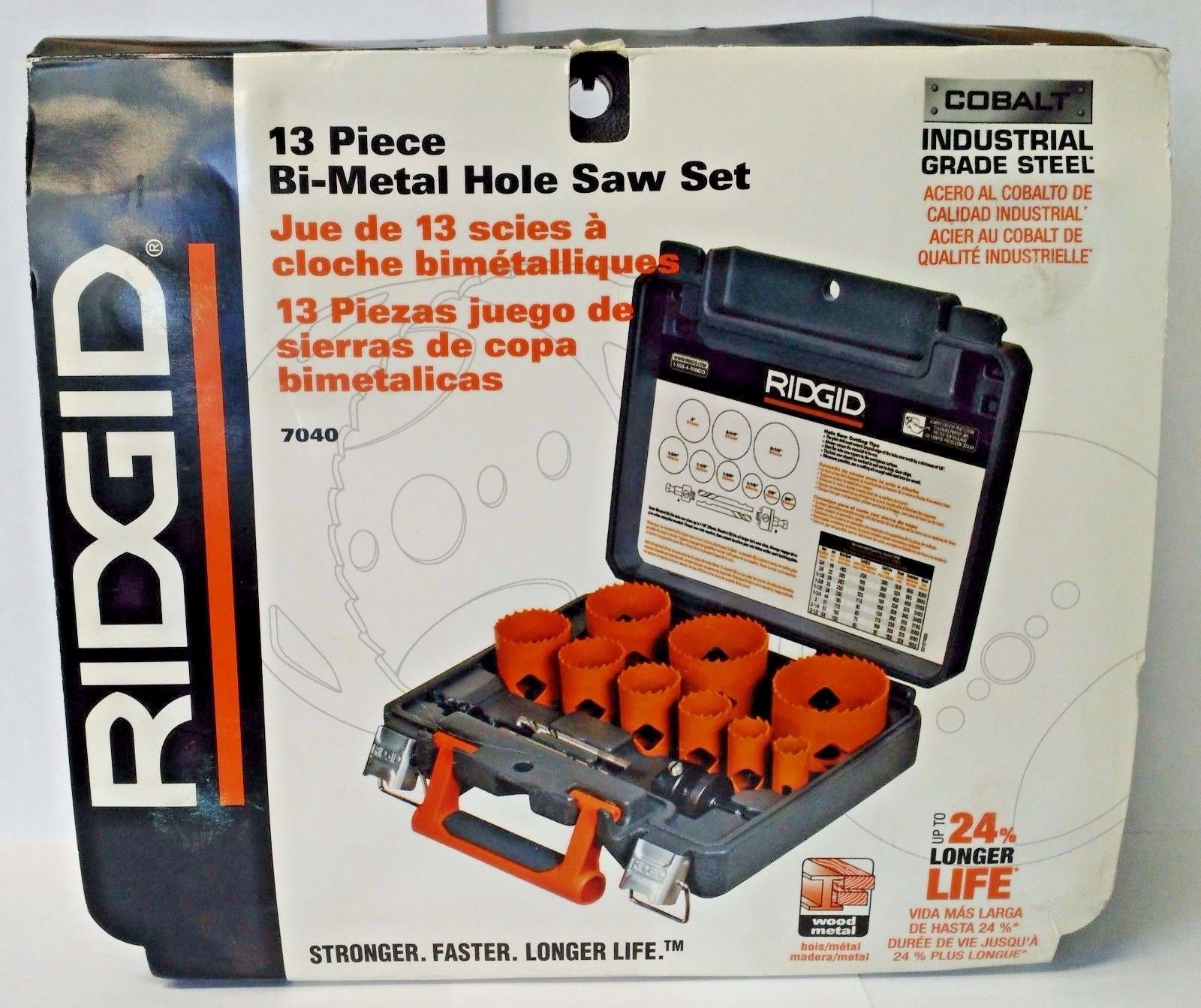 Ridgid 7040 13 Piece Bi-Metal Hole Saw Set Cobalt Industrial Grade Steel USA