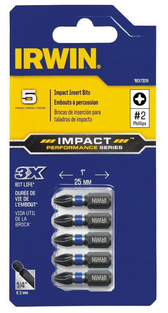 Irwin 1837328 Impact Performance Series #2 Phillips Impact Insert Bits 5 Pack