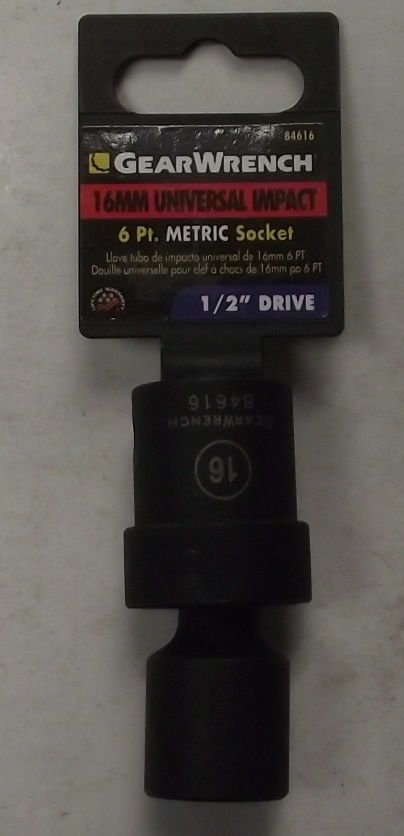 Gearwrench 84616 1/2" Drive 16mm Impact Universal Socket