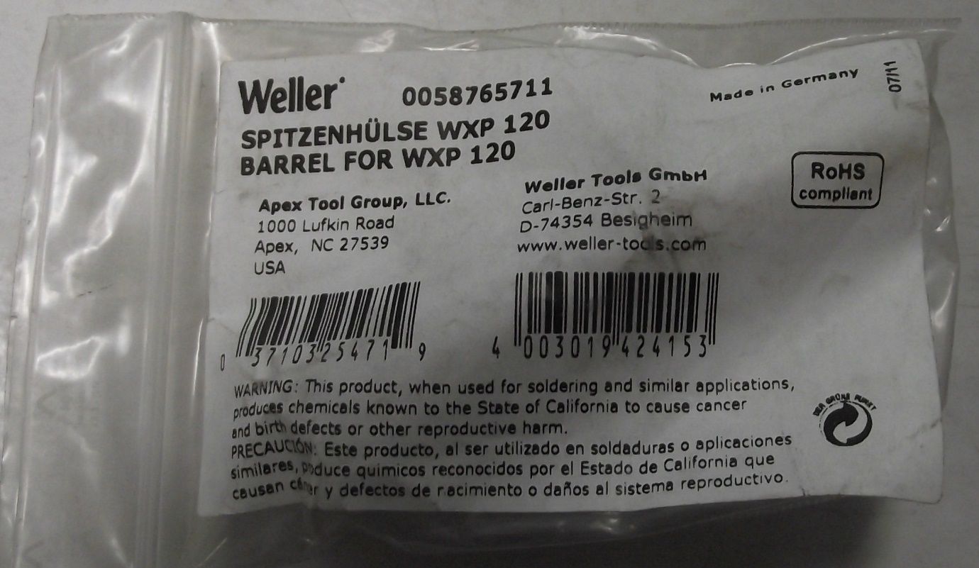 Weller 0058765711 Tip Retainer Barrel For WXP 120 Soldering Iron Germany