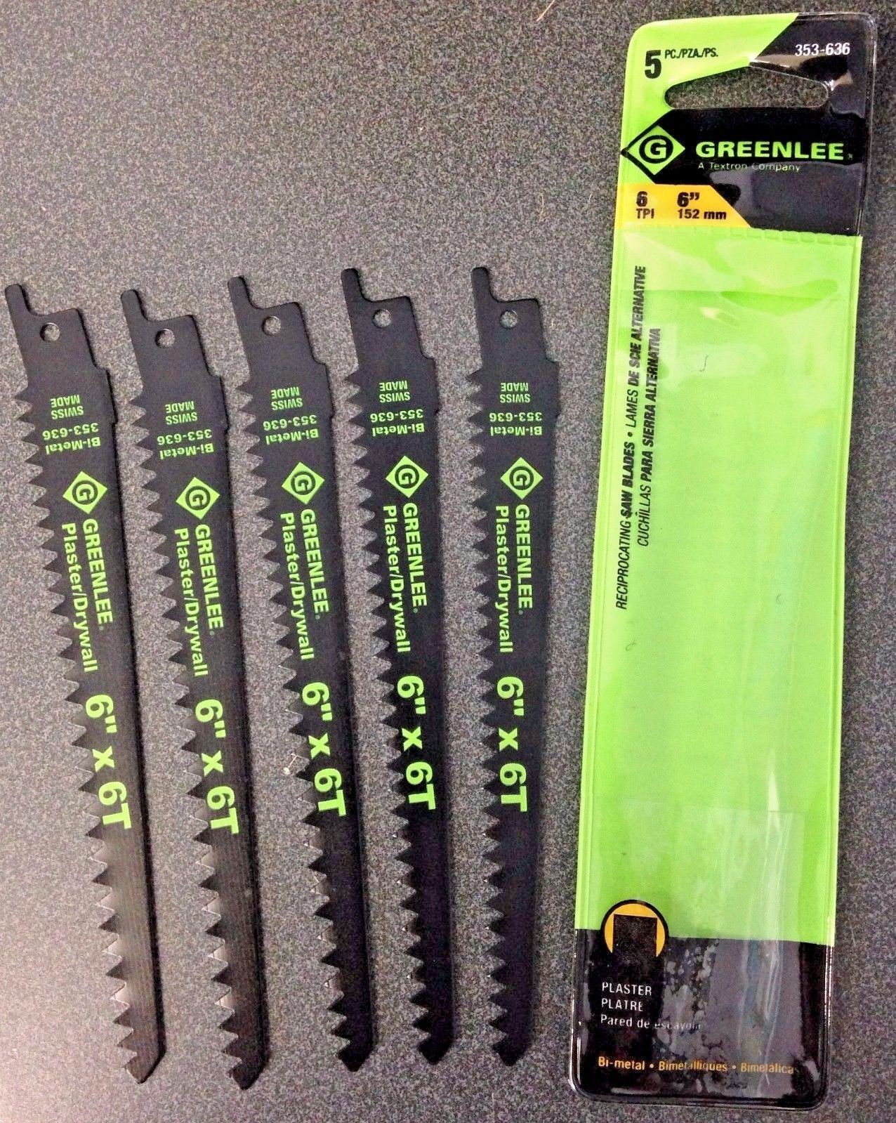 Greenlee 353-636 6" x 6 TPI Bi-Metal Drywall Cutting Reciprocating Saw Blade 5PK